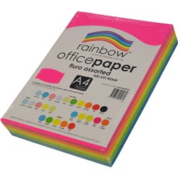 RAINBOW 80GSM OFFICE PAPER A4 5x Fluro Assorted Colours Ream of 500