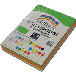 RAINBOW A4 BRIGHT ASSTD PAPER 80GSM ASSTD CLRS PK500 REAM