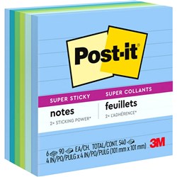 POST-IT 675-6SST SUPER STICKY ASSORTED 98X98MM BORA BORA RULED LINED PK6