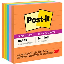 POST-IT SUPER STICKY 675-6SSUC 101MM X 101MM PCK 6 LINED