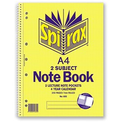 SPIRAX A4 2 SUBJECT NOTEBOOK 605 250 PAGE SIDE BOUND