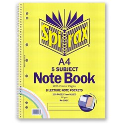 SPIRAX A4 5 SUBJECT NOTEBOOK 596C 250 PAGE COLOURED SIDE OPENING