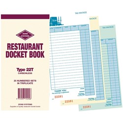 ZIONS RESTAURANT DOCKET BOOKS 22T TRIP C/LESS 165X95MM 22 LINES