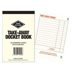 ZIONS RESTAURANT DOCKET BOOK TAKE AWAY NO. TA WITH CLAIM SLIP