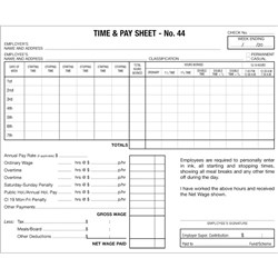ZIONS HOSPITALITY TIME & PAY SHEET No 445 175X215MM PK500