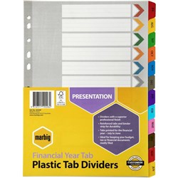 A4 MARBIG REINFORCED PLASTIC 35039 DIVIDER FINANCIAL YEAR COLOURED SET 1
