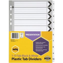 A4 DIVIDERS 10 REINF TAB BRD BLACK/WHITE DIVIDERS A4 10 REINF TA