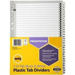 A4 DIVIDERS 31 REINF TAB BRD BLACK/WHITE