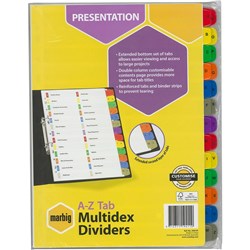 A4 MARBIG MULTIDEX DIVIDERS A-Z Tab coloured divider White