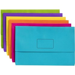 SLIMPICK DOCUMENT WALLET Foolscap Manilla Gusseted Assorted Colours Pack of 10