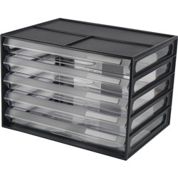 ITALPLAST A4 DOCUMENT CABINET 5 DRAWER BLACK / CLEAR I326 STACKABLE FILE ORGANISER
