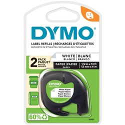 DYMO LETRATAG LABELLING TAPE Paper 12mmx4m -Pearl White pk2