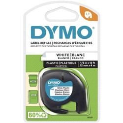 DYMO LETRATAG LABELLING TAPES 12MMX4M  WHITE PLASTIC 91331 PEARL WHITE