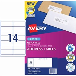 AVERY LABEL LASER L7163 14 PER SHEET 99.1X38.1 959004 BOX 100