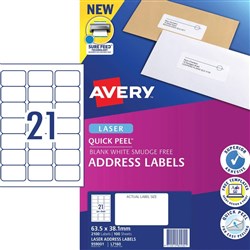 AVERY LASER LABEL L7160 21 UP 63MM X 38MM 959001