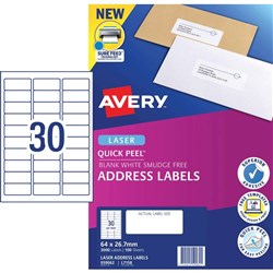 AVERY ADDRESS LASER LABELS L7158 30 L/P/Sht 64x26.7mm B3000