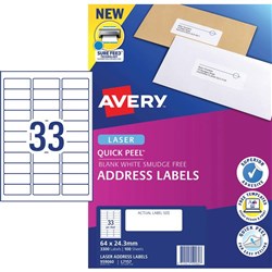 AVERY ADDRESS LASER LABELS L7157 33 L/P/SHT 64X24.3MM B3300 959060