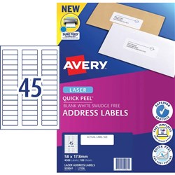 AVERY ADDRESS LASER LABELS L7156 45 L/P/Sht 58x17.8mm B4500