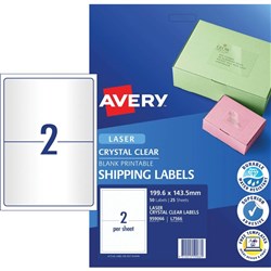 AVERY MAILING LASER LABELS L7566 2 L/P Sht 199.1x143.5mm Shipping - Crystal Clear  Bx50