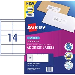 AVERY L7163 MAILING LABELS Laser 14/Sht 99.1x38.1mm BX20