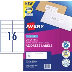 AVERY L7162 MAILING LABELS LASER 16 UP 99.1mm x 34mm box 320