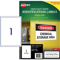AVERY HEAVY DUTY LASER LABELS L7067  1 L/P/SHT 199.6X289.1MM 959067 BOX25