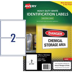 AVERY HEAVY DUTY LASER LABELS 2 L/P/Sht L7068 BOX25