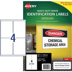 AVERY HEAVY DUTY LASER LABELS L7069 4 L/P/Sht 99.1x139mm PK25