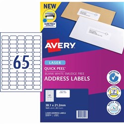 AVERY LASER LABEL L7651 PKT25 65 up 38x21mm
