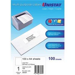 UNISTAT LASER/INKJET LABELS COPER 1/SHT 297X210MM
