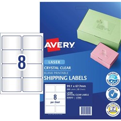 AVERY LASER LABEL L7565 PK25 CRYSTAL CLEAR 8UP