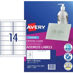 AVERY LASER LABEL L7563 CLEAR 99.1 X 38.1 14L/P/S PK25