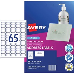 AVERY CLEAR LASER LABEL L7551 38.1x21.2mm 65 up 959022 PK25