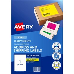 AVERY SIGNAL FLURO LABELS L7167FY-25 1 P/Sht Yellow