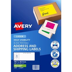 AVERY FLUORO LASER LABELS 14 L/P/SHT FLUORO GREEN L7163FG PK350