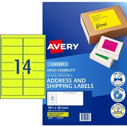 AVERY FLUORO LASER LABELS 14 L/P/SHT FLUORO YELLOW L7163FY PK350
