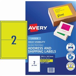 AVERY L7168FY LASER LABELS 2/Sht 199.6x143.5mm Fluoro Yellow Pack of 10