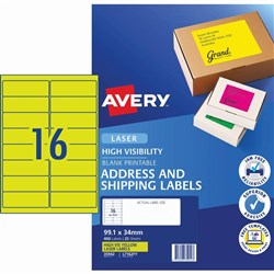 LABEL 99.1x34mm FLUORO YELLOW A4/16 PAGE L7162FY 35942 PK25 SH - 400 LABELS