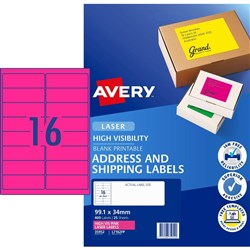 A4 AVERY LABEL 99.1xX34MM 35952 PINK A4/16 PAGE L7162FP PK400