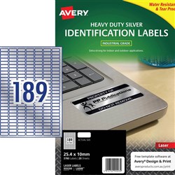 AVERY DURABLE METALLIC ASSET TAGS HEAVY DUTY SILVER LABELS L6008 25.4X10MM 189 UP