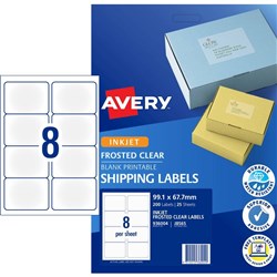 AVERY CLEAR INKJET LABELS J8565 8 L/P/Sht 99.1x67.7mm Parcel PK200 FROSTED LABEL