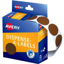AVERY DISPENSER LABELS CIRCLES DMC24BR 24MM BROWN 937245 PK500