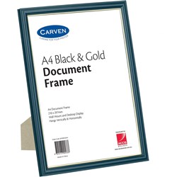A4 Q-FRAME CERTIFICATE FRAME BLACK WITH GOLD TRIM