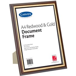 A4 Q-FRAME CERTIFICATE FRAME REDWOOD WITH GOLD TRIM