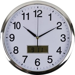 ITALPLAST LCD WALL CLOCK 36cm Chrome Frame/White Face