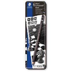 STAEDTLER 100 MARS LUMOGRAPH SKETCHING PENCILS ASSORTED DEGREES BLACK PK6