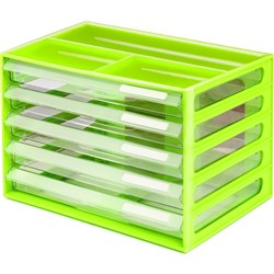 ITALPLAST A4 DOCUMENT CABNET 5 Drawer Lime/Clear