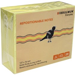 BIBBULMUN STICKY NOTES 76X127MM YELLOW PACK OF12