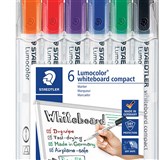 STAEDTLER LUMOCOLOR WHITEBOARD MARKER 341 COMPACT BULLET ASSORTED WALLET OF 6