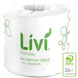 LIVI BASICS TOILET PAPER ROLL 1 PLY 1000 SHEETS BOX OF 48